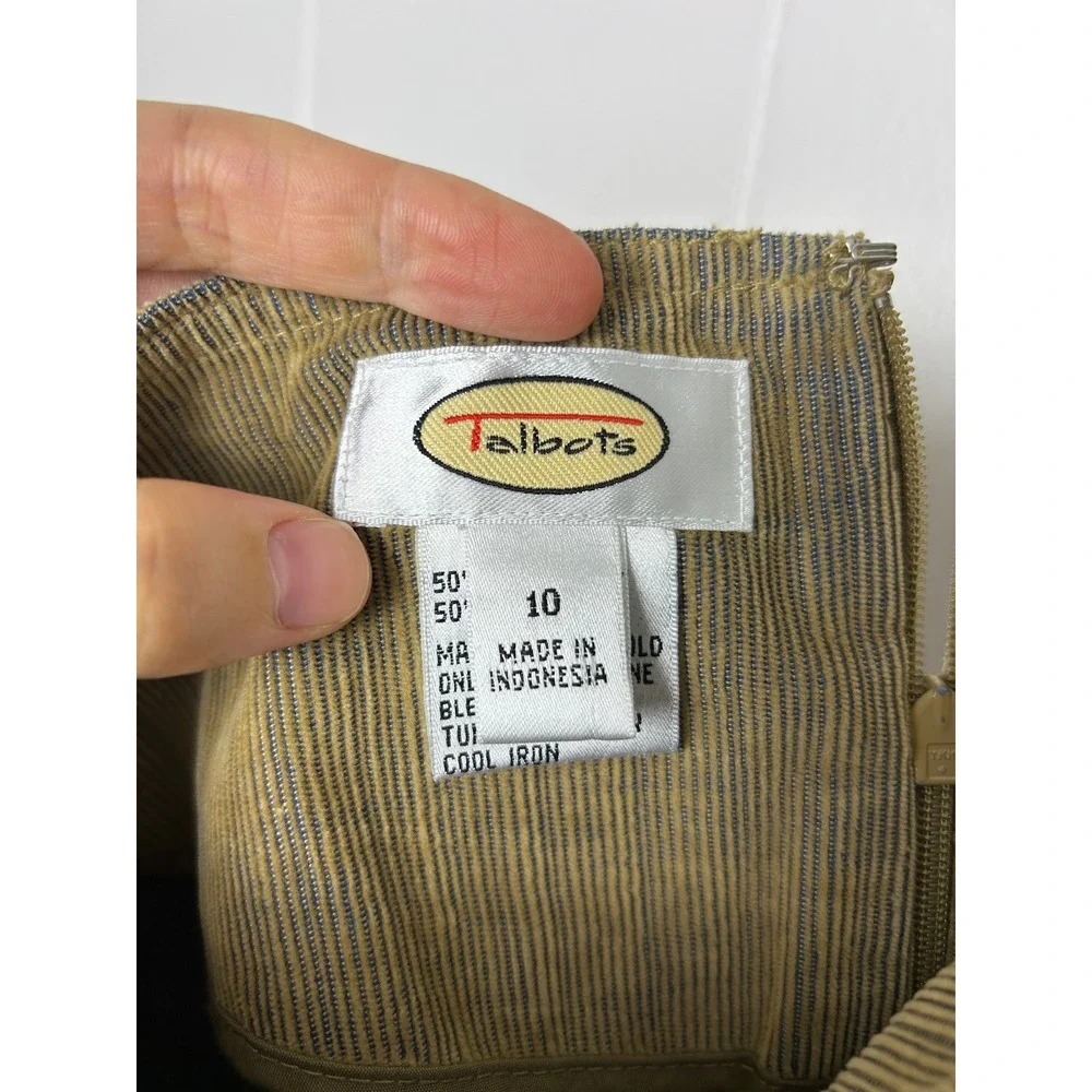 Vintage‎ Talbots Skirt Women's 10 A Line corduroy Tan Blue Frayed Hem modest